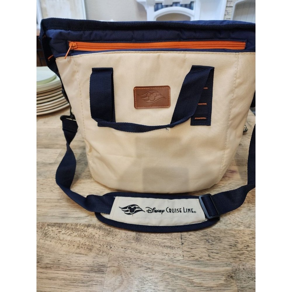 Disney Cruise Line Insulated Cooler Tote Bag Tan Blue W/ Shoulder Strap